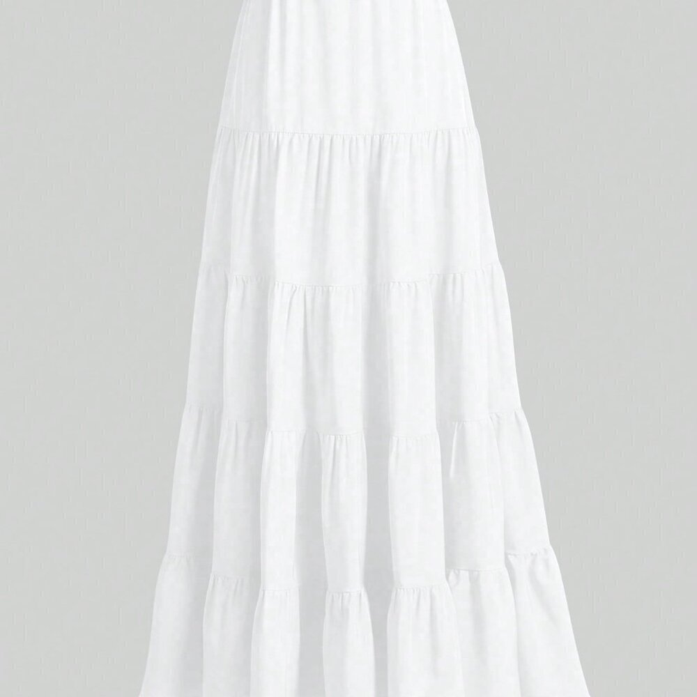 White Casual Women's Multi-Layered Ruffle Hem Long Skirt - Picture 4 of 7